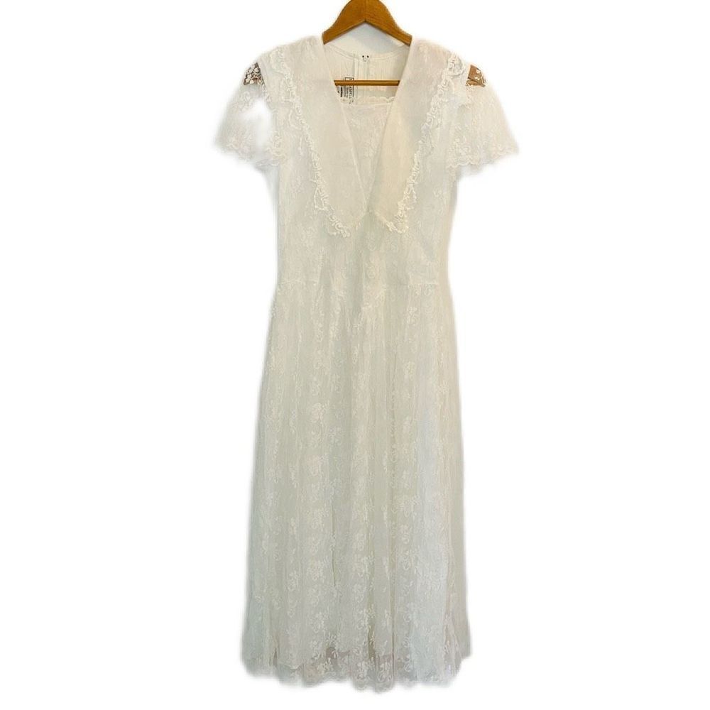 Jessica McClintock Gunne Sax White Ivory Lace Vintage Antique Dress Wedding 7/8